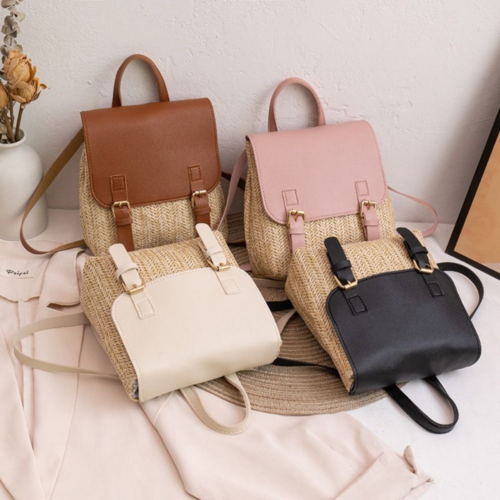 Leather Backpack Vintage - Trend PU Leather Straw Backpack Retro