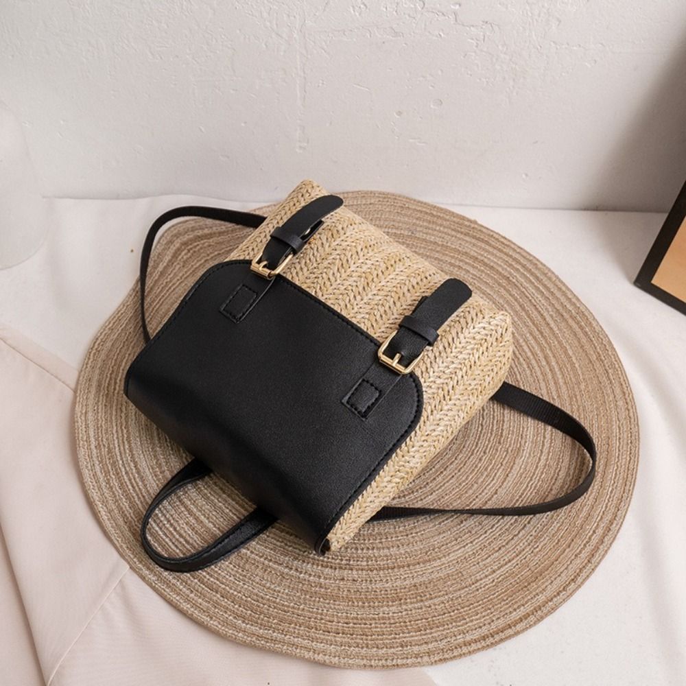 Trend PU Leather Straw Backpac - Leather Backpack Vintage 评论和价格