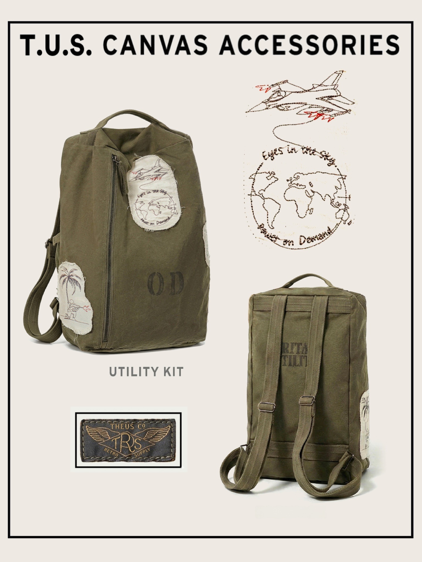 Retro Washed Military Patchwor - Canvas Backpack Casual 评论和价格